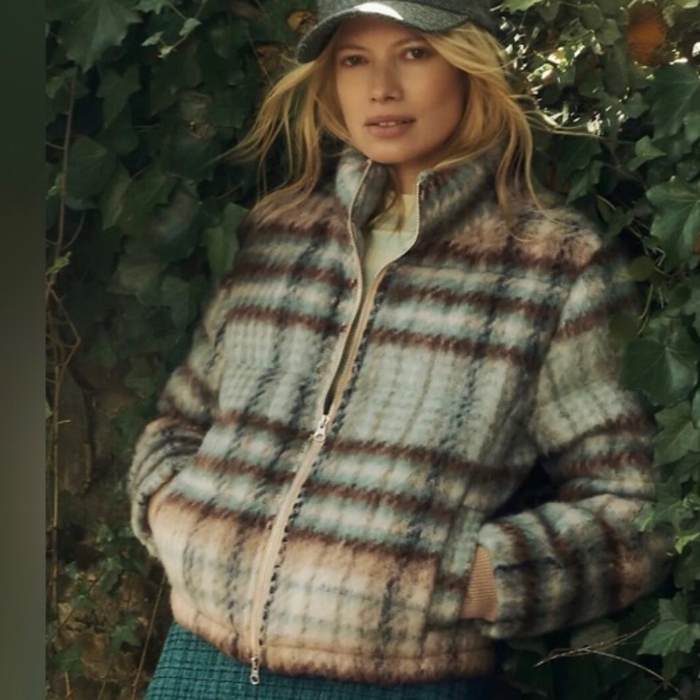 New Anthropologie plaid jacket, sky, blue Plaid